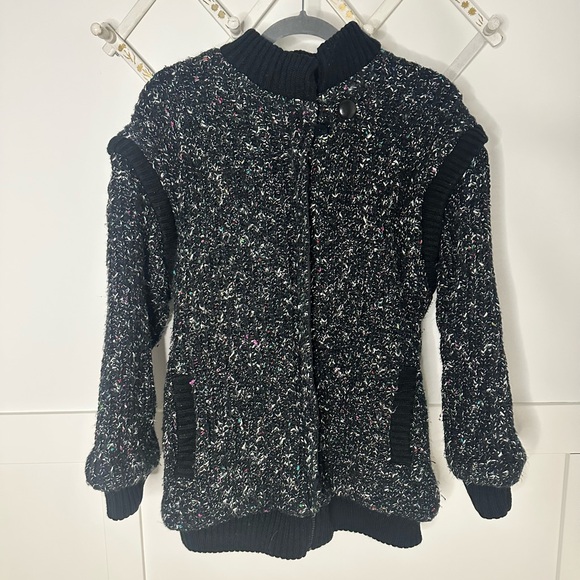 Vintage 90s Karizma Black Speckled Wool Bomber Jacket (Size S/M) - Picture 7 of 15